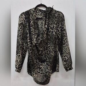 QED London Olive and Black Leopard Cowl Neck Blouse